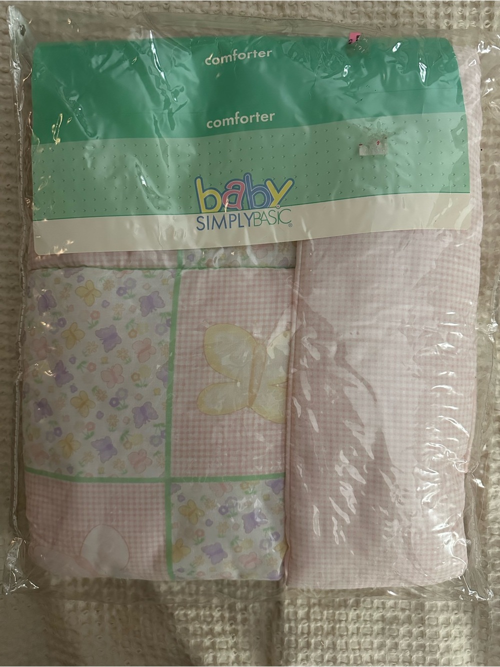 Vintage 90’s Baby Simply Basic Butterfly Color Block Quilted Crib Comforter- NOS